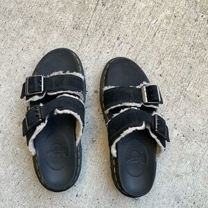 Dr. Martens Black Shearling-Lined Sandals